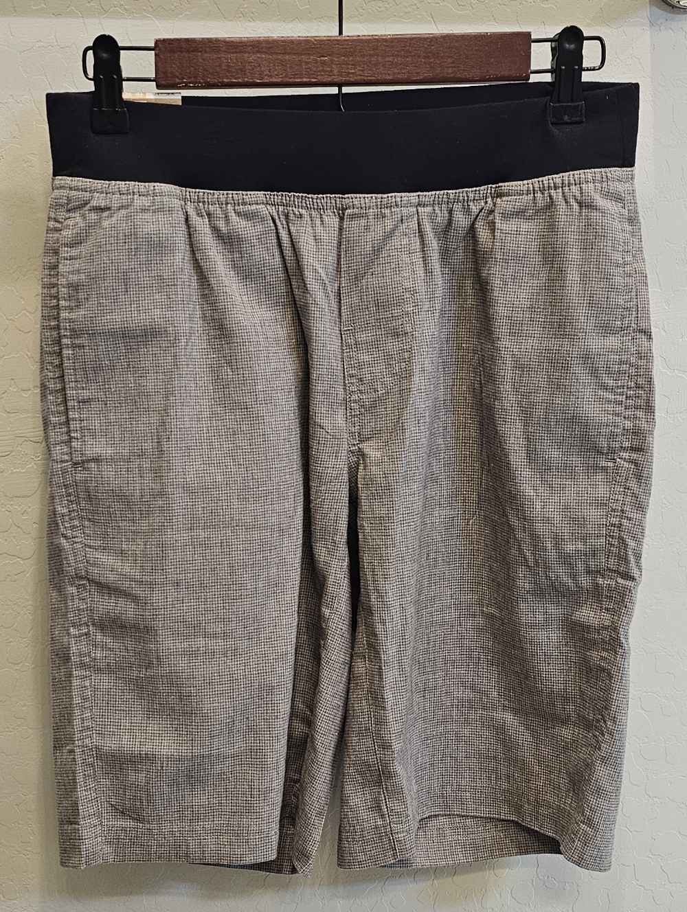 PrAna Beige Check Pull-On Shorts with Black Waistband